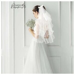 5 Layer Pearl Accents Elbow Bridal Wedding Veil With Satin Bow Comb White Veil